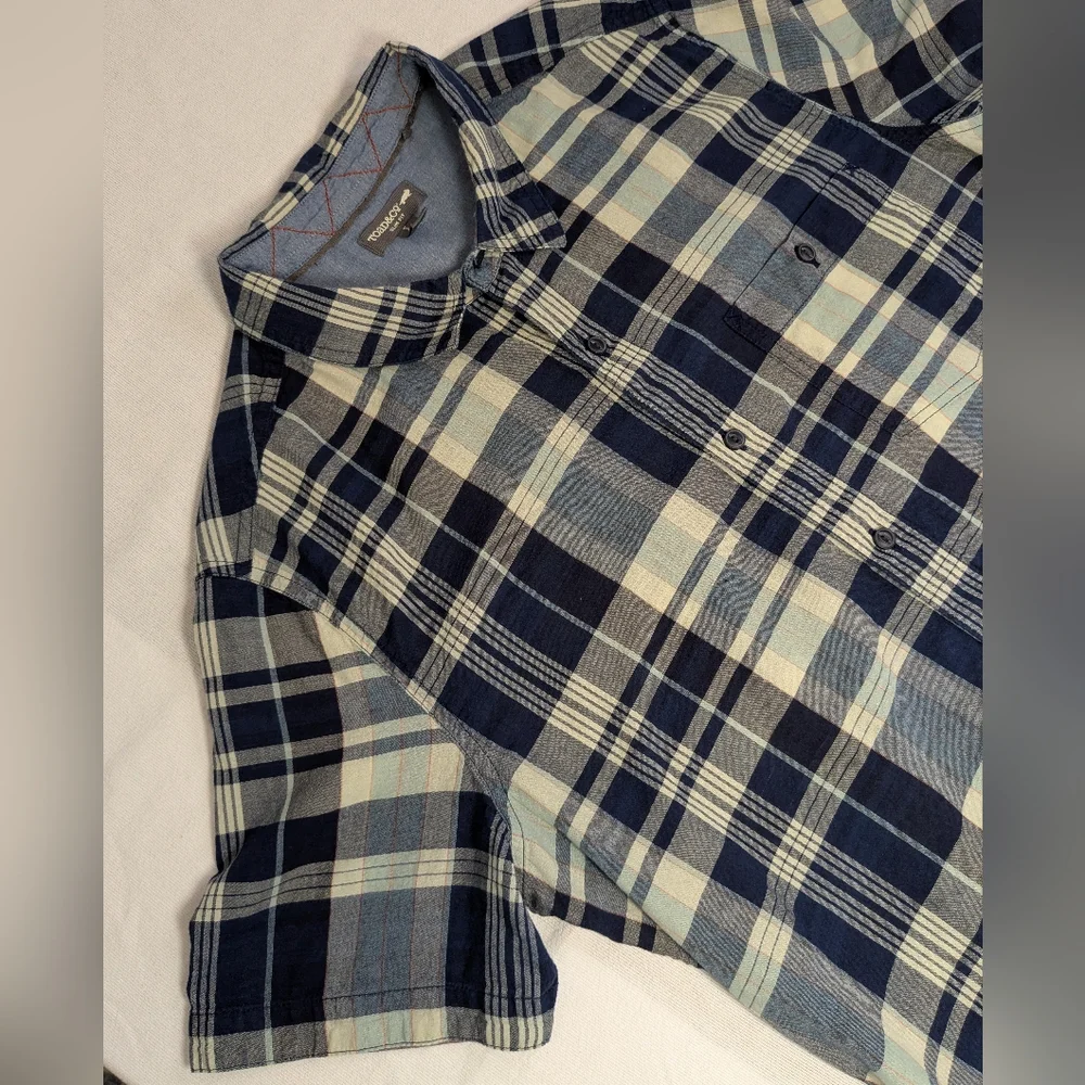 Toad&Co Large Slim Beckmen SS Blue Plaid Button-Down Shirt 100% Cotton Men's